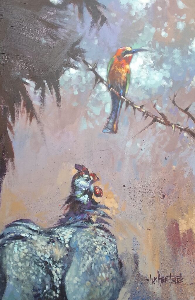 Ian Hertslet Art Birds Malachite Kingfisher and Rooster